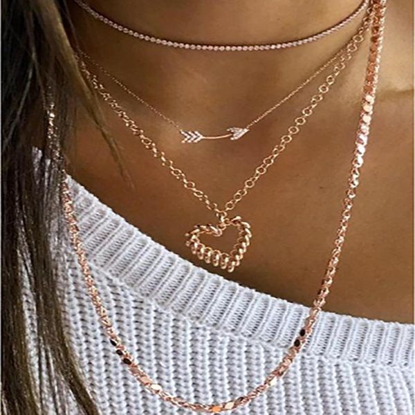 

pendant necklaces 2021 arrow long punk choker necklace collar statement golden love heart lasso for women jewelry, Silver