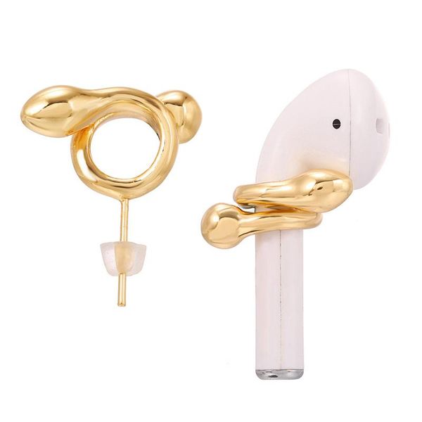 

stud 1pair anti-lost earring strap wireless earphone holder for earbuds ear hook silicone connector sport studs, Golden;silver