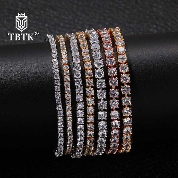 TBTK Fashion m / 4mm / 5mm One Row Iced Out Chain Oro rosa AAA Zirconia Bracciale tennis Hiphop Rame Charms Polso Gioielli di lusso 210619