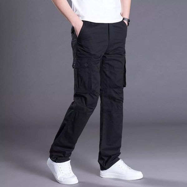 

men's pants mens cargo male tactical military army style casual jogger camo multi pocket baggy straight trousers camouflage, Black