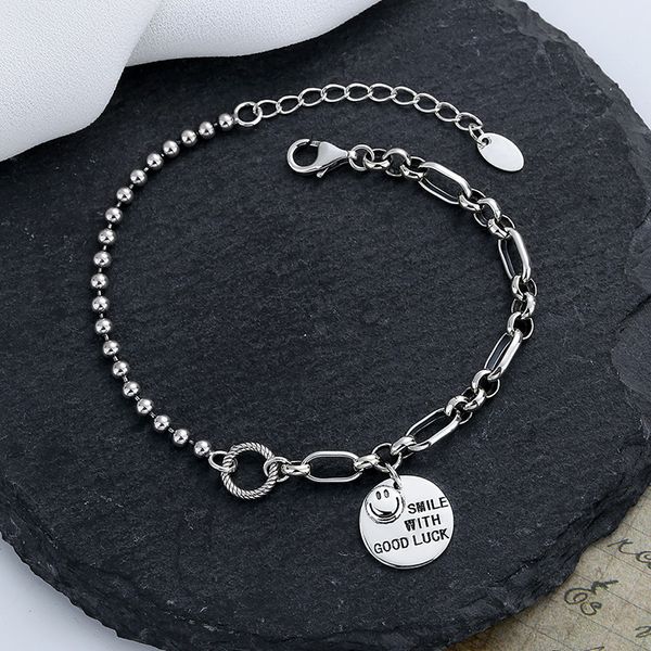 

chaosheng s925 sterling silver fashion smiling face thai silver bracelet ins trendy minority simple girls' trinkets, Golden;silver