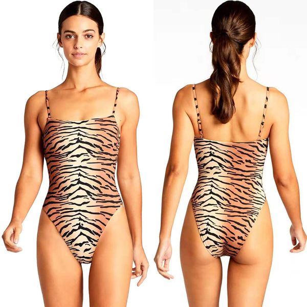 

tiger 2021 printed one piece bikini swimsuit, Black;white