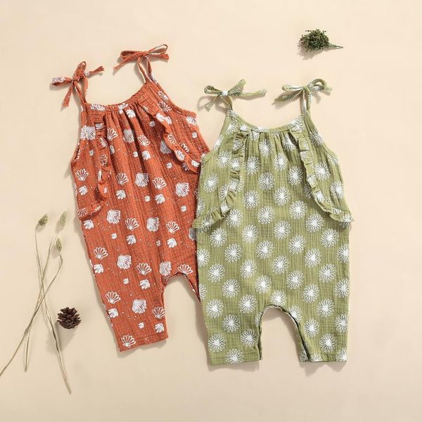 

jumpsuits baby girls clothes born ruffle romper infant jumpsuit summer cotton casual floral printed sleeveless 0-24m, Blue