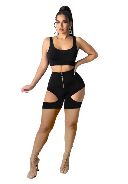 

women's tracksuits two piece short set for women party bodycon club outfits clubwear vest and holes pants summer 2021, Gray