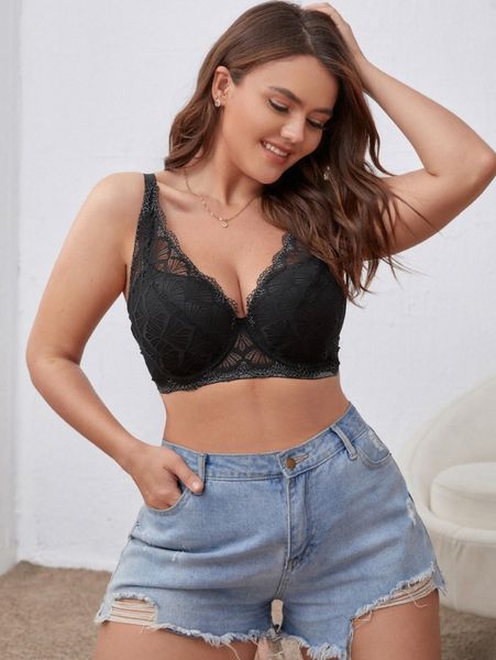 

plus lace underwire bralette s1qr#, Black;white