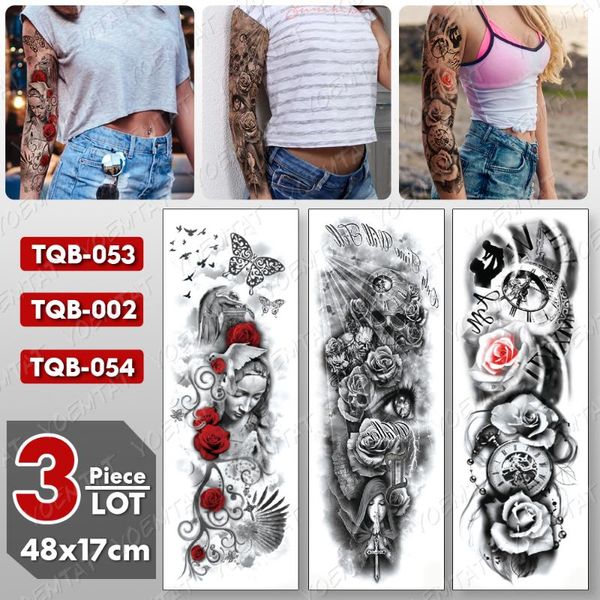 

temporary tattoos 3 pcs/lot large arm sleeve tattoo angel butterfly waterproof tatto sticker cross body art full fake tatoo women men