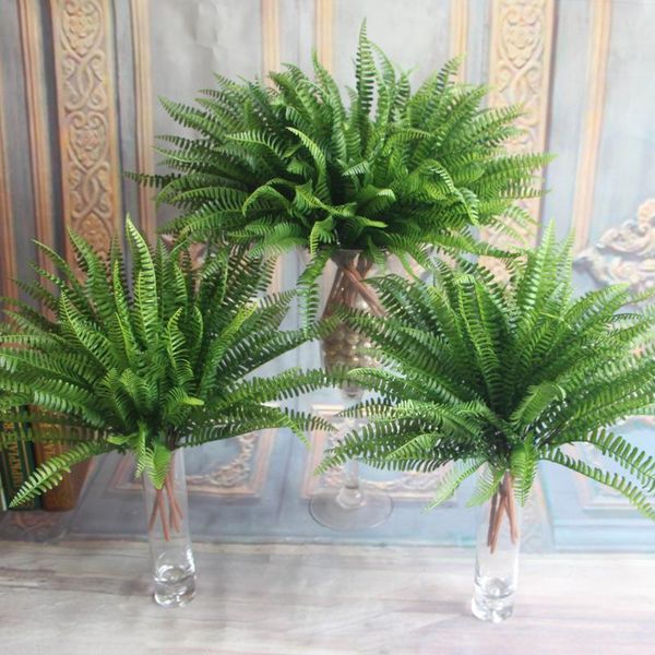 

45cm 19 leaf artificial boston fern bush evergreen palm plant tree wedding home church decor no vase green leaves party supplies decorative