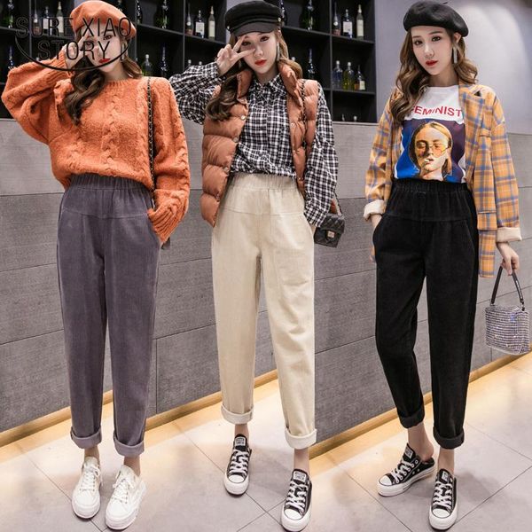 

women's pants & capris corduroy harem women autumn winter loose korean female trousers casual thicken warm elastic waist fashion 7273 5, Black;white