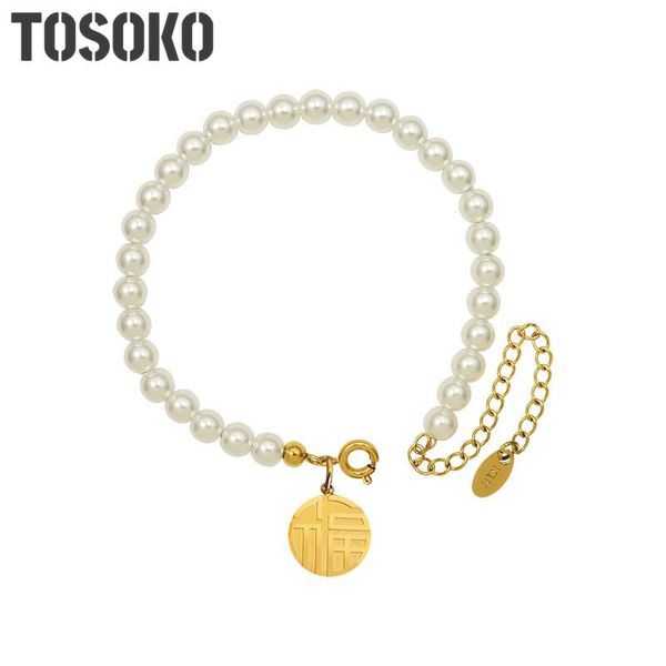 

charm bracelets tofflo stainless steel jewelry round brand tassel imitation pearl bracelet women's fashion bse242, Golden;silver
