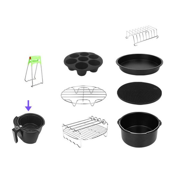

other bakeware 7 inch air fryer accessory set 8 piece baking basket pizza pan stainless steel shelf accessories cake stand