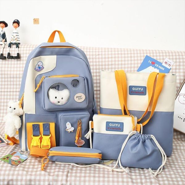 

5pcs set canvas school backpacks women lovely bags for teenage girls bookbags students travel shoulder female