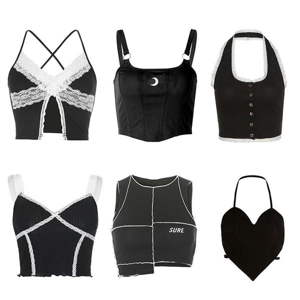 

women's tanks & camis black corset cute spaghetti strap crop 2021 fashion high street summer women cami 90s y2k aesthetic camisole, White
