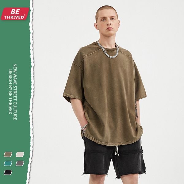 

be men's clothing - 2021 summer new cut lapel small split wash short sve high street fashion t-shirt, White;black