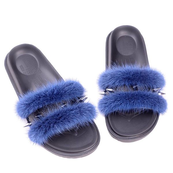 

slippers europe original spring summer fall punk women's outer fleece shoes fashionable wild, Black
