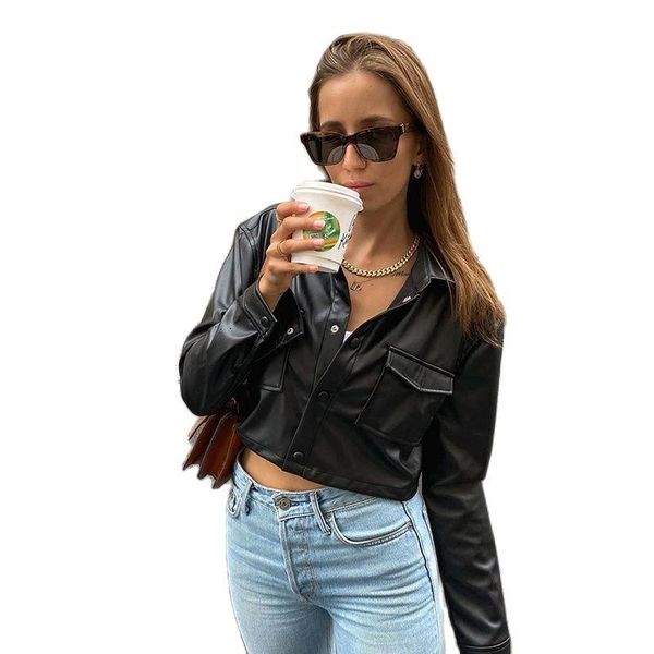 

women's jackets 2021 casual leather jacket street fashion lapel black harajuku spring/autumn high, Black;brown