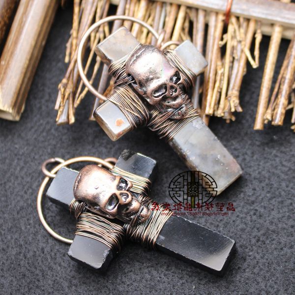 

jewelry origin personality fashion skull necklace cross agate pendant, Silver