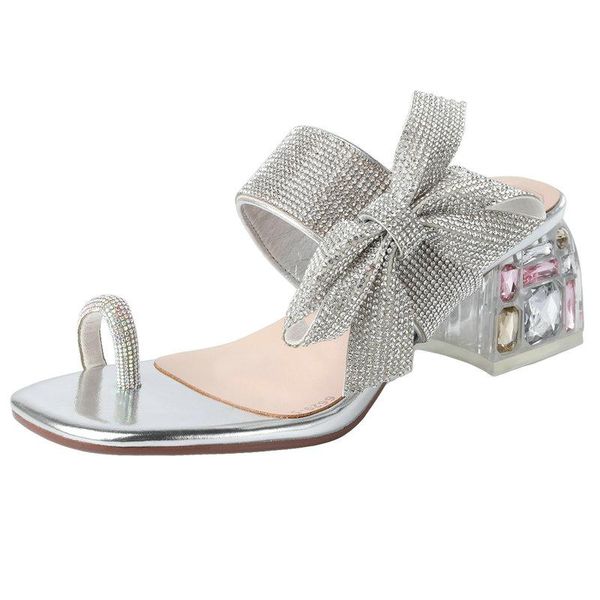 

slippers rhinestone women mules shoes womancrystal high heels summer sandals 2021 wedding office lady woman, Black