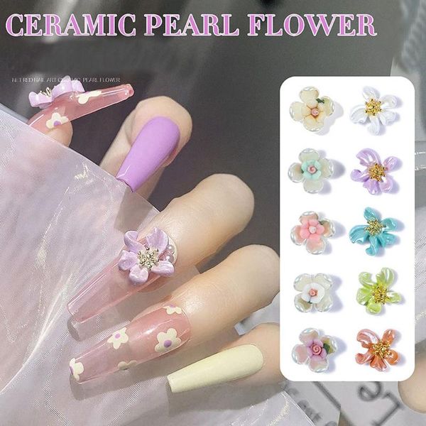 

nail art decorations 5 pcs pearl flower 3d charms manicure tools resin ceramic jewelry ornaments fashion accessories, Silver;gold