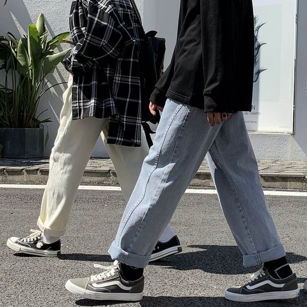 

2021 spring summer jeans men women casual straight denim trousers streetwear fashion wide leg pants khaki/blue/rice white