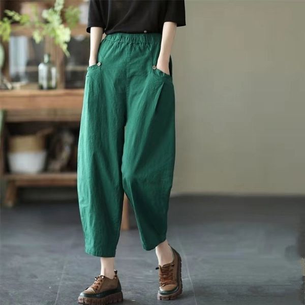 

women's pants & capris arrival summer arts style women loose elastic waist harem vintga pocket design cotton ankle-length w294 60zb, Black;white