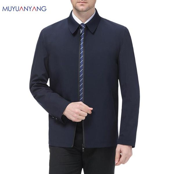 

men's jackets spring summer men 2021 middle aged business casual turn down collar windproof zipper father outerwear coats 4xl, Black;brown