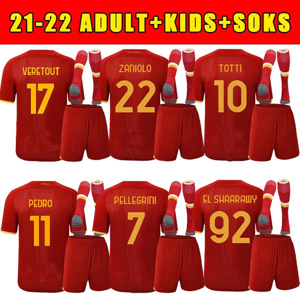 

2021 soccer jersey zaniolo roma dzeko pastore totti kluivert 20 21 football shirt men kids kit +socks, Black;yellow