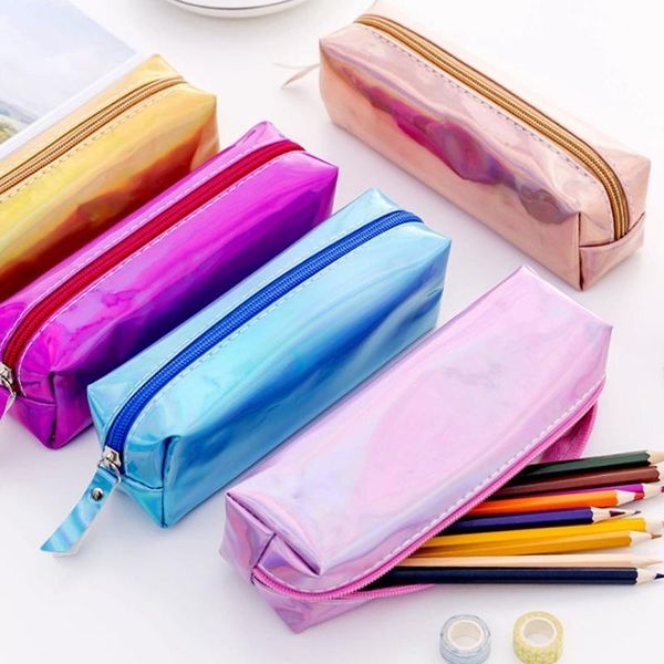 

pencil cases cute laser case zipper pu bag box school supplies stationery gift