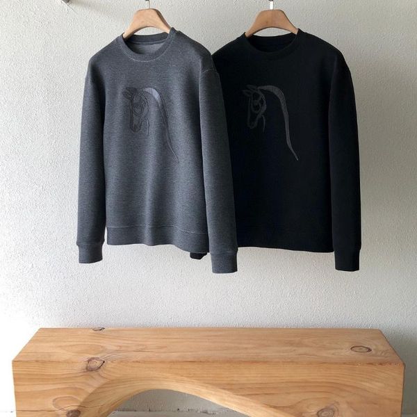 

men's hoodies & sweatshirts andonaimi horse head leather embroidery two-tone air cotton round neck hoodless sweater sports women's, Black