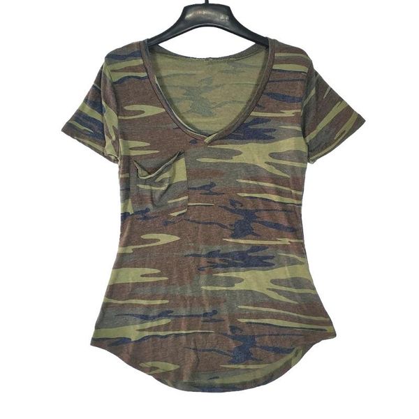 

women's t-shirt women camouflage pocket size s, White