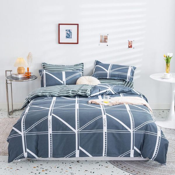 

bedding sets set girl boy simple printed sheet duvet cover aloe cotton gray single double  bed home textiles