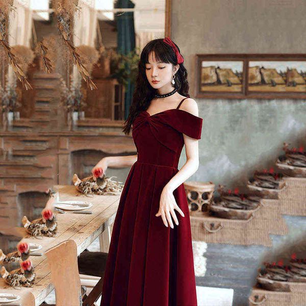 

luxury prom dresses wine red toast 2021 autumn bridal temperament suspender veet engagement 's, Black