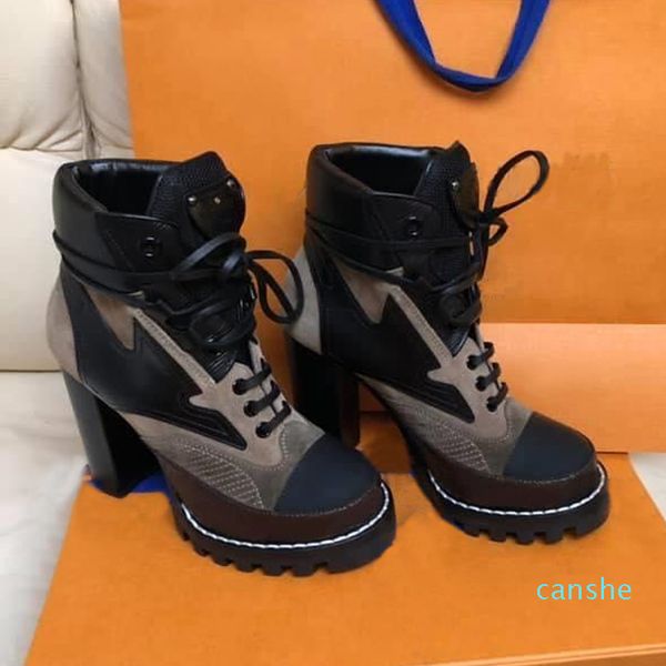 

fashion-high heels 9.5cm boots autumn winter coarse heel women shoes desert boot 100% real leather zipper letter lace up, Black