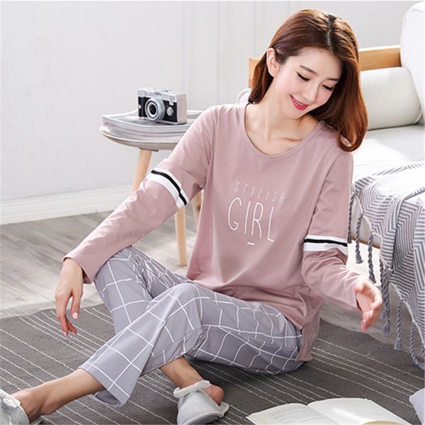 

pyjamas women 2021 autumn long sleeve cotton home clothes women night suit two piece plus size sleepwear ladies pajamas set 5xl, Black;red