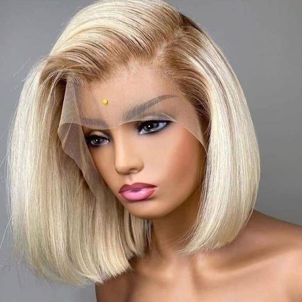 

blonde bob wig human hair pre plucked brazilian short wigs 180% density 13x4 lace front for woman, Black;brown