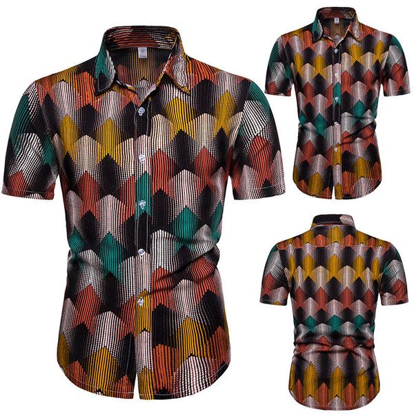 

men's shirts 2021 pring and ummer beach caual print hort leeve lapel, White;black