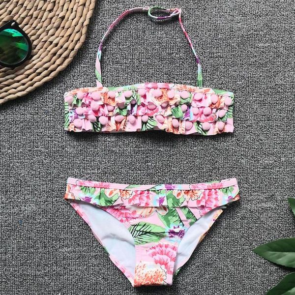 

girl bikini kids two piece children's swimwear floral baby swimsuit falbala infant toddler bathing suit beachwear 2-9y one-piece suits