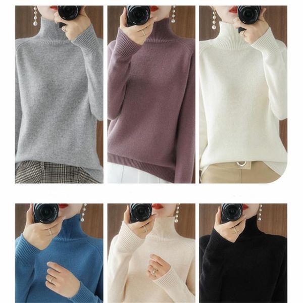 

women's sweaters cashmere sweater women turtleneck jumper autumn winter sloid knitted female casual bottoming pullover wool warm 2021, White;black