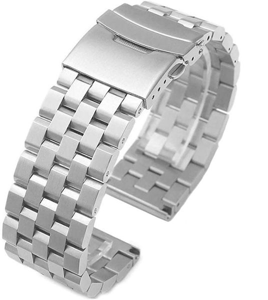 

watch bands premium matte 5 rows double locks stainless steel band strap, replacement metal for men women 18 20 22 24 26mm strap, Black;brown