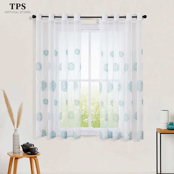 TPS Sheer Window Tenda Corta Kitchen Kitchen Stili corti Voile Tulle per camera da letto Soggiorno Pannello ricamato Home Decor 210712