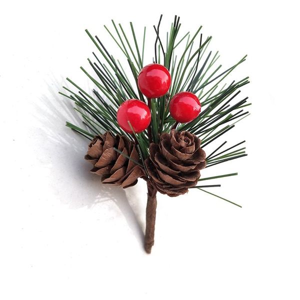 

party decoration 20pcs artificial flower red christmas berry and pine cone with holly branches for home floral decor