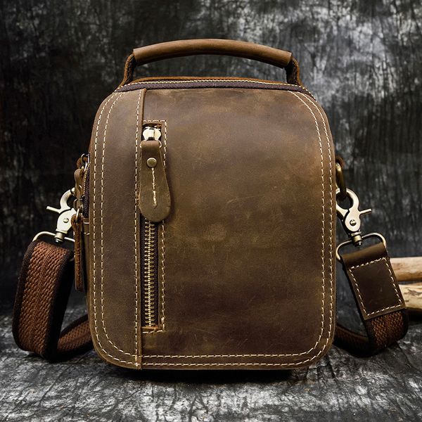 

pockets crazy horse leather men's messenger bag with one shoulder and strap