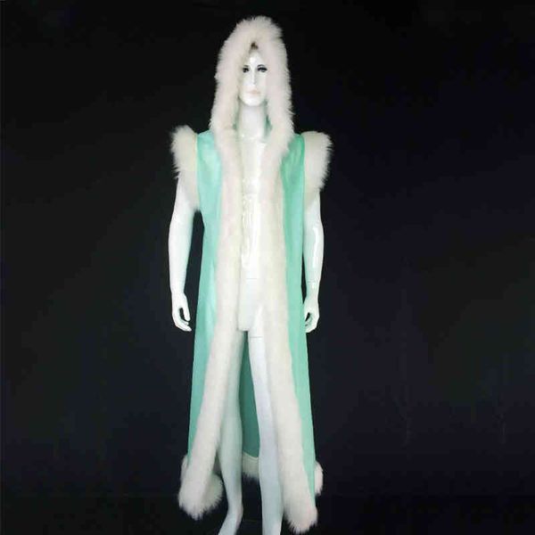 

creative stage clothes personalized long pu leather imitation fur splicing performance cosplay animation 211207, Black