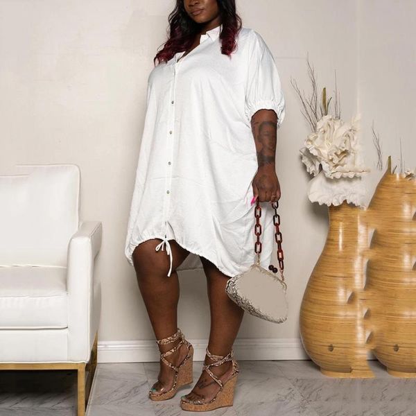 

casual dresses white causal long for women big size 4xl 5xl loose half sleeve single breasted mid calf african vestidos mujer dress, Black;gray