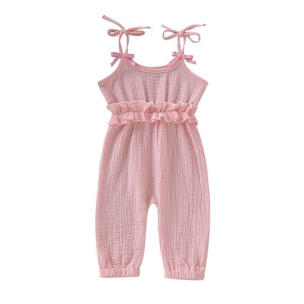 

summer baby girl ruffles cotton romper fashion newborn infant sleeveless lace up off shoulder purple pink white jumpsuit clothes, Blue