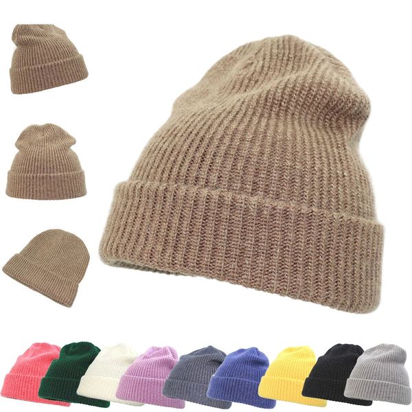 

winter women hats fashion rabbit fur solid colors beanies hats knitted warm ski hats skullies hat bonnet, Blue;gray