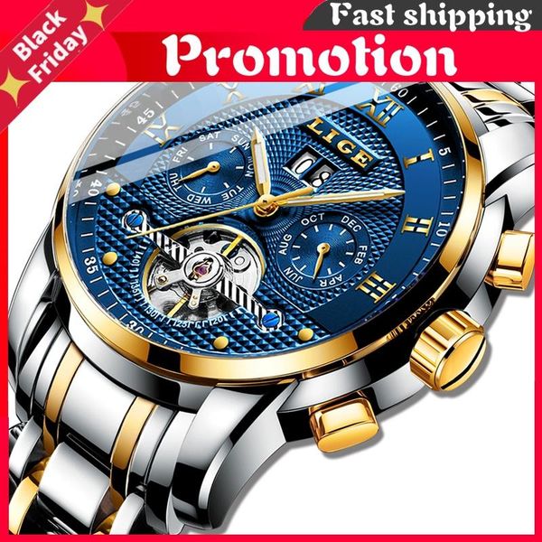

wristwatches relogio masculino mens watches automatic mechanical watch men full steel business waterproof sport, Slivery;brown