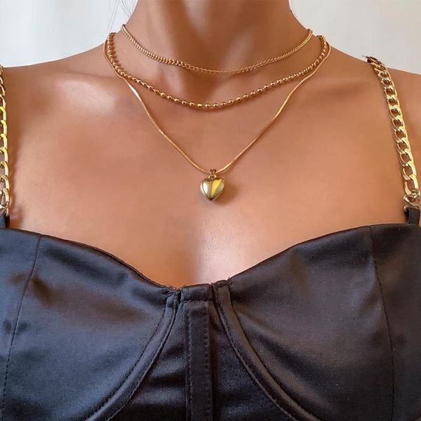 

chains lacteo 2021 fashion trendy love heart shape pendant necklace for women steampunk multi layered stainless steel choker, Silver