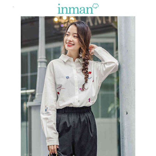 

blouses spring literary slim 100%cotton embroidery long sleeve women shirt dze1, White