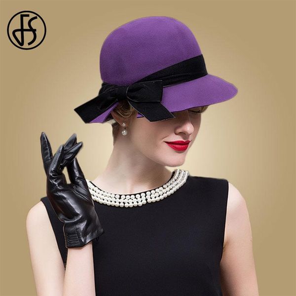

stingy brim hats 2021 purple hat fashion wool felt cloche for womens wide fedora autumn chapeau feutre, Blue;gray