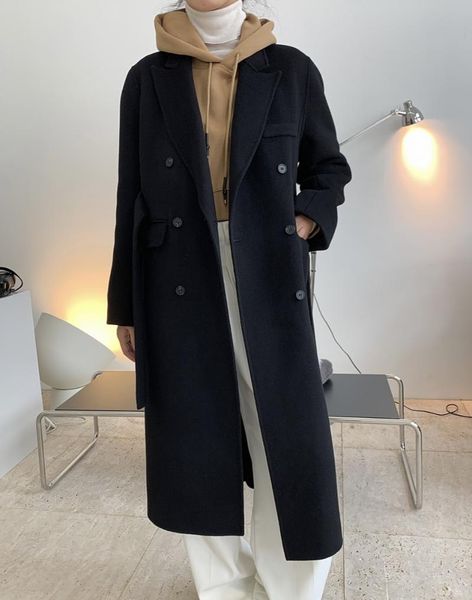 

women's wool & blends woman classic handmade 100% cashmere coat, Black